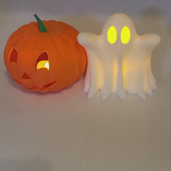 Glowing 3D Printed Ghost and Pumpkin Decor